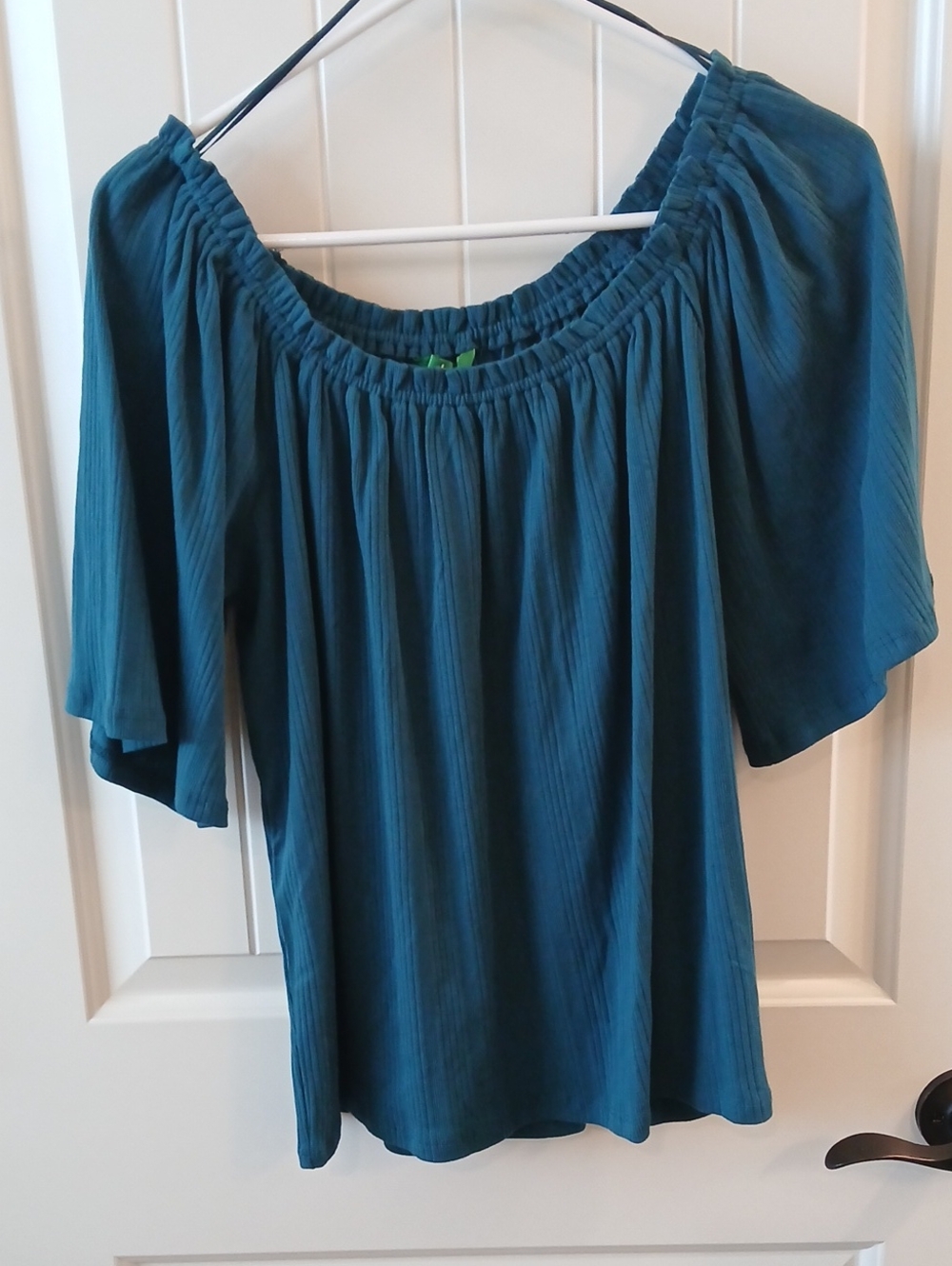 Dip Teal Off-Shoulder Peasant Blouse